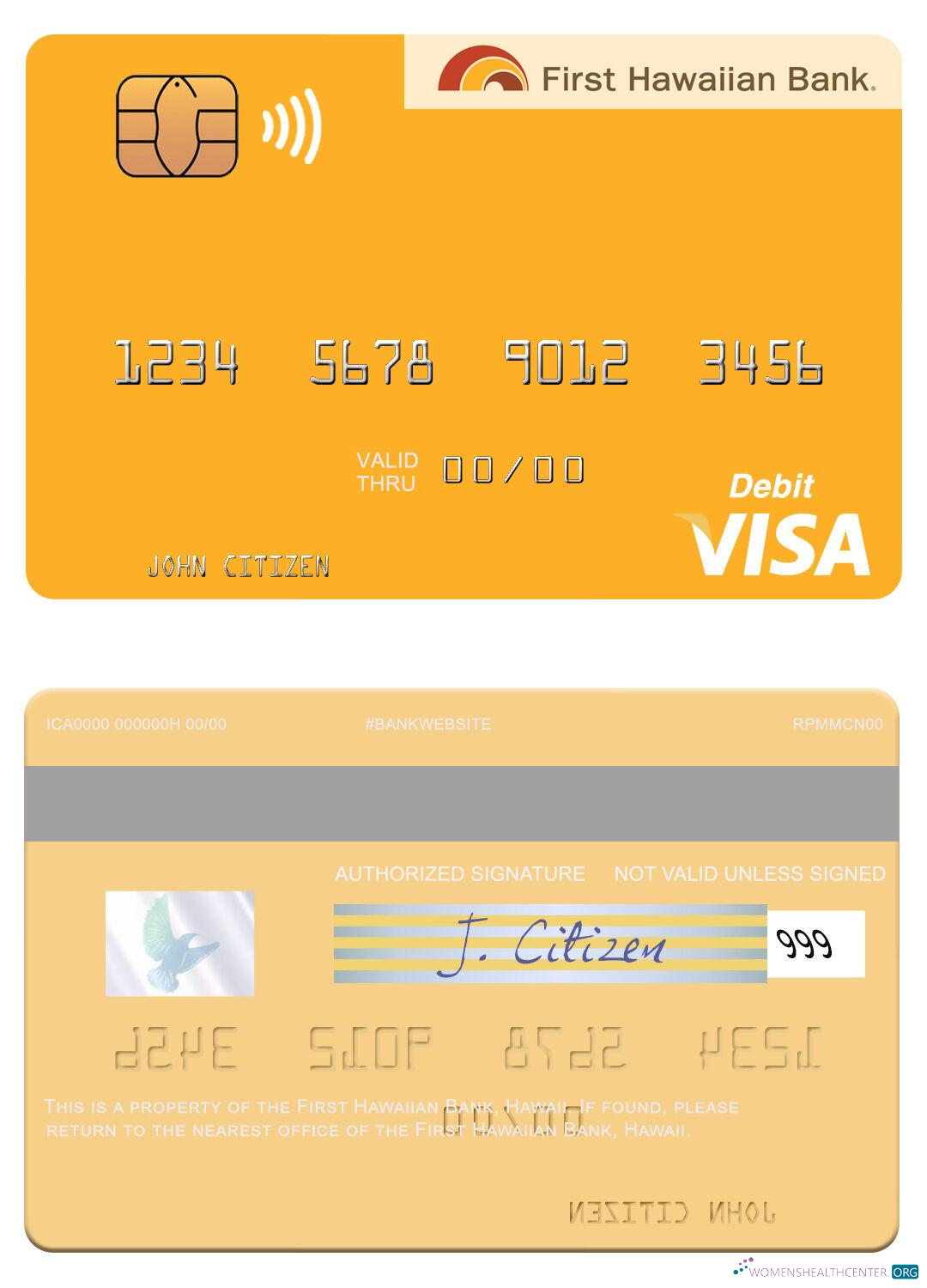 Download Hawaii First Hawaiian Bank visa debit card Photoshop template